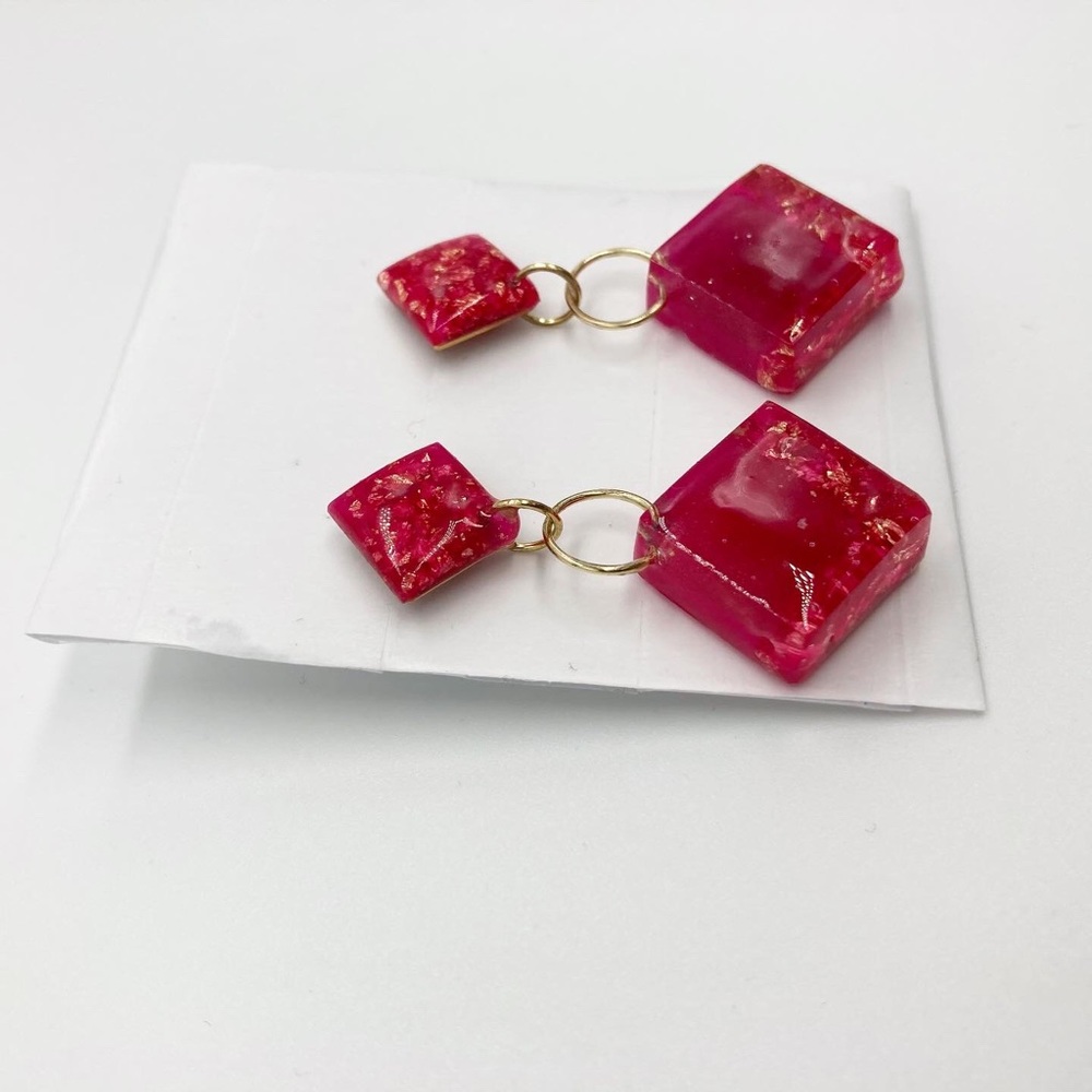 Pink Square Studs - Picture 6 of 6